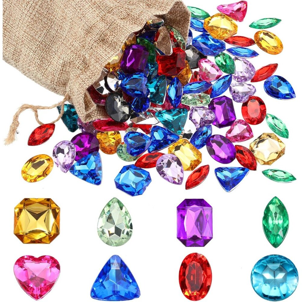 100 Pieces Toy Gems Pirate Treasure Jewels Fake Acrylic Gems Multicolor Bling Di